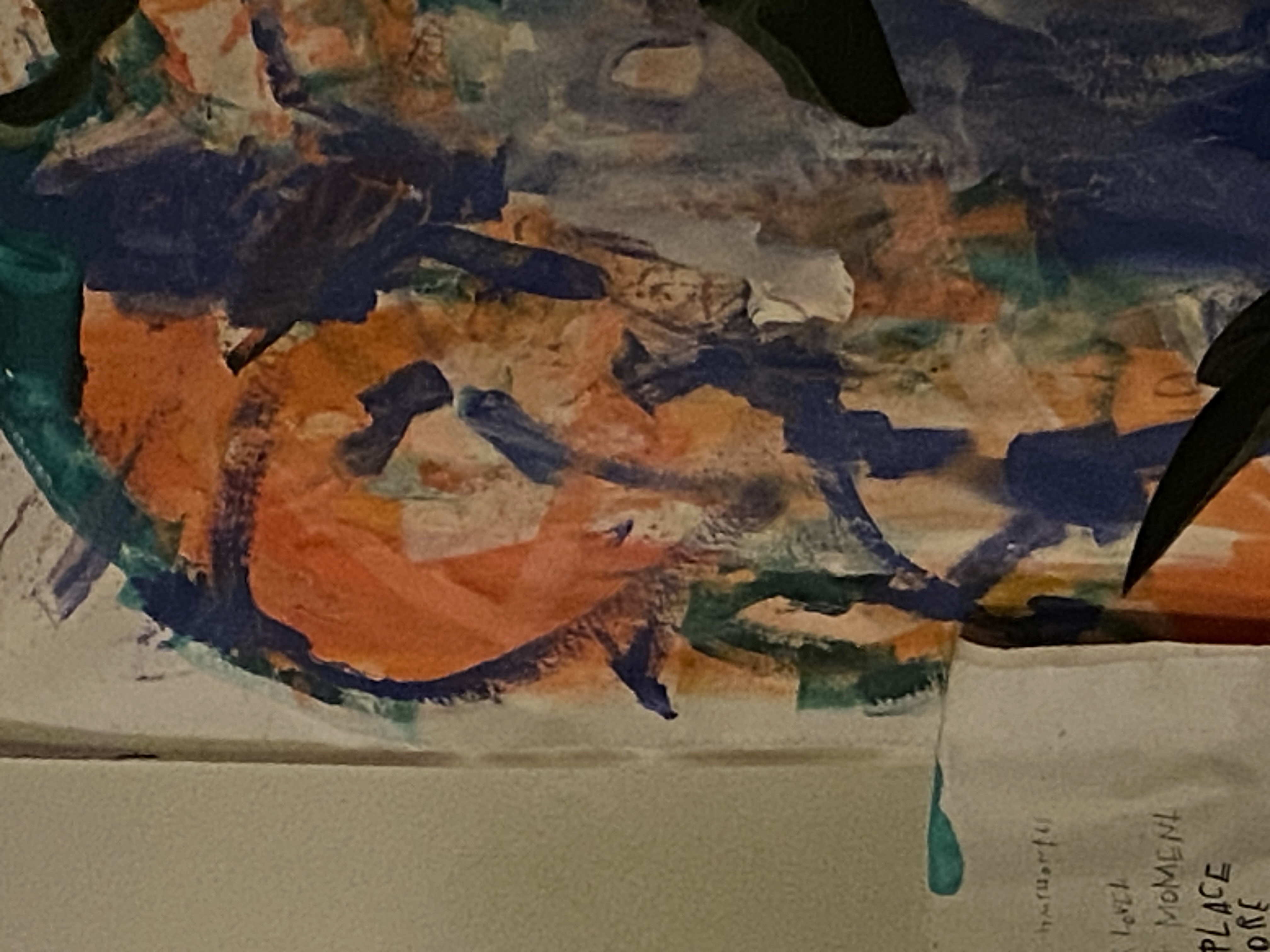 Detail with paint drip and handwritten text