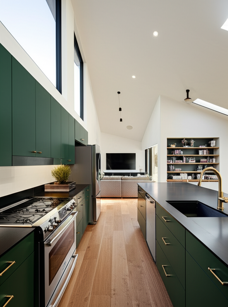 Dwelling interior — white oak, natural plaster, daylight